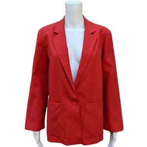Vintage 1970s red polyester one button two pocket blazer by Charade