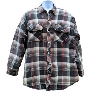 Chaqueta de campamento acolchada vintage de los años 90 con botones a presión en la parte delantera, en gris descolorido, negro y rojo, Pathfinder de Kodiak, de la era grunge, talla grande