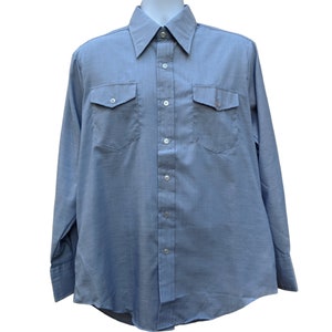Vintage deadstock 1970s denim look blue men&#39;s button down shirt