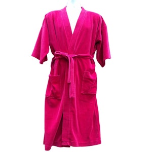 Vintage 70s or 80s raspberry red velvet fleece robe housecoat