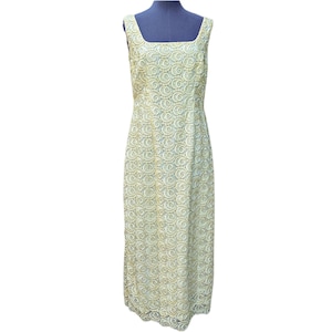 Vintage 60s yellow embroidered chiffon slip dress