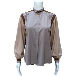 Vintage 11980s 2 tone brown long sleeve blouse