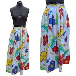 Vintage 80s white with red, blue and yellow flowers skirt