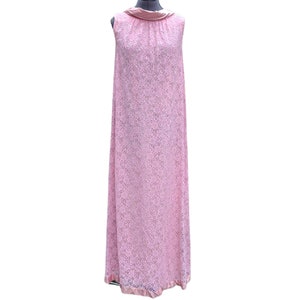 Vintage 60s pink lace full length baby doll evening gown dress