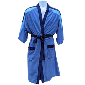 Vintage 1970's light and dark blue fleece men's robe housecoat by Paulo Conti