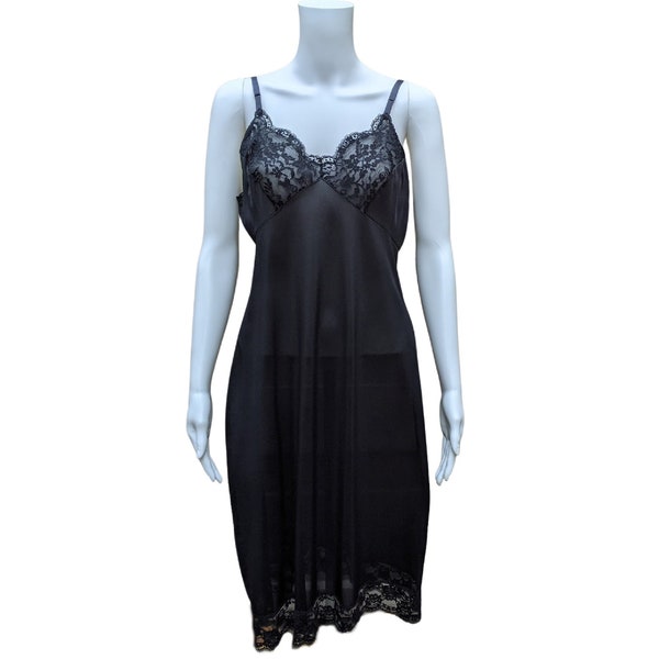 Vintage 80s black lace and nylon dress slip