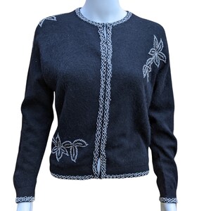 Vintage 1950's black wool cardigan with glass beading