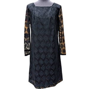 Vintage 60s black lace mod dress with large bow on back and long lace sleeves