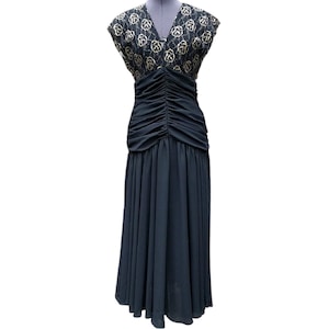 Vintage 70s or  80s black and gold ruched waist dress by BENÉE Lori Ann