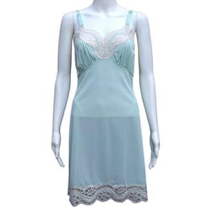 Vintage 50s or 60s aqua seafoam lace and nylon slip by FRENCH MAID