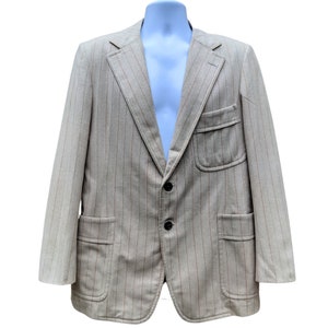 Vintage hellbraun beige gestreifte 2 Knopf Wollblazer