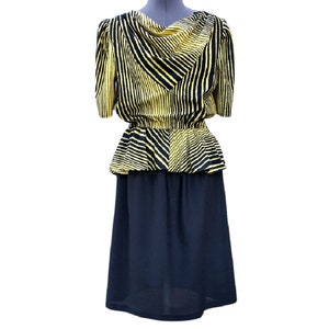 Vintage 80s yellow and black peplum A-line dress