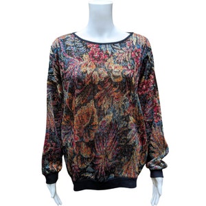Vintage 1980's multi color metallic floral long sleeve thin knit sweater image 1