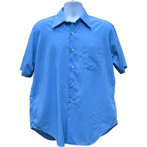 Vintage 60s blue short sleeve dress shirt, midcentury men&#39;s sport shirt