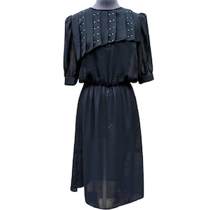 Vintage 70s black sheer big shoulder blouse dress