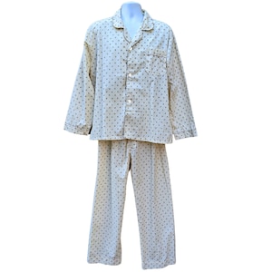 Vintage 70s pale yellow beige and brown patterned cotton blend men&#39;s pajama set