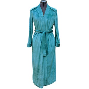 Vintage 80s seafoam green teal full length thin velvet robe