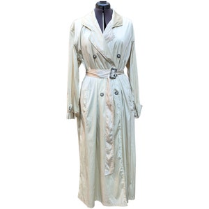 Vintage 90s oyster pearl grey oversized double breasted light summer weight trench coat with matching belt