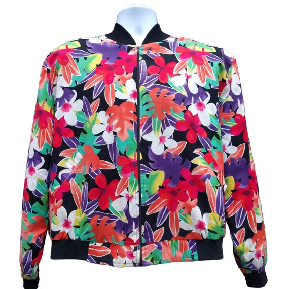 Vintage 90s multicolor floral print zipper front … - image 2
