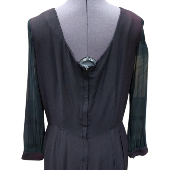 Vintage 1940's black crêpe dress with sheer silk … - image 8