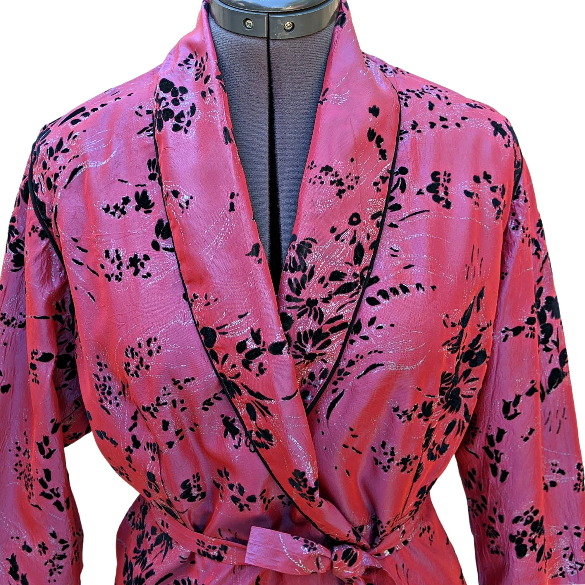 Vintage 1930s or 40s Flocked Fuchsia Silk Taffeta Ladies