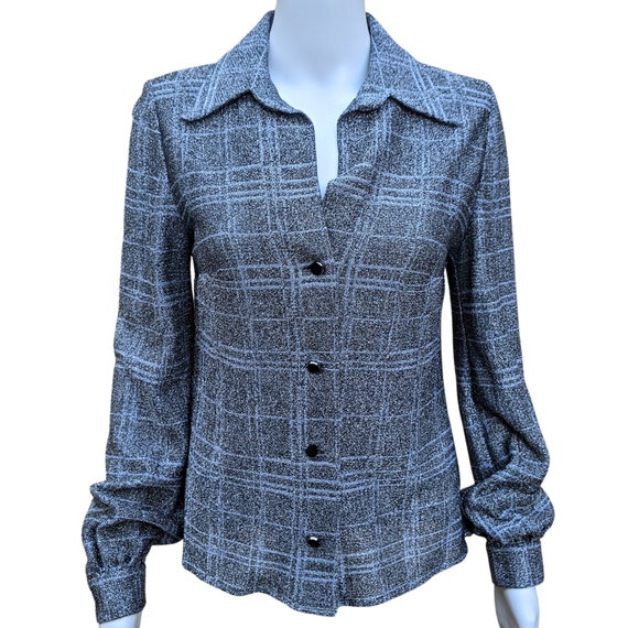 Vintage 70s or 80s silver plaid metallic large co… - image 1