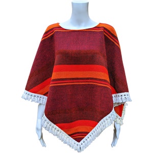 poncho cape vintage des années 60 ou 70 orange, rouge et bleu marine