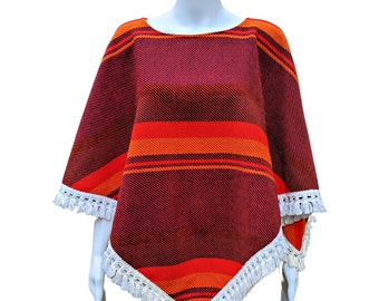 Vintage 60s or 70s orange, red and navy blue poncho cape