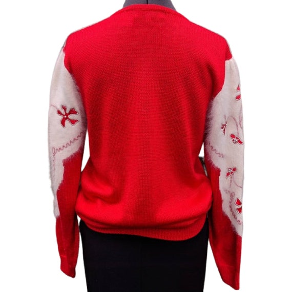 Vintage 80s red and white angora, rayon sweater, … - image 8
