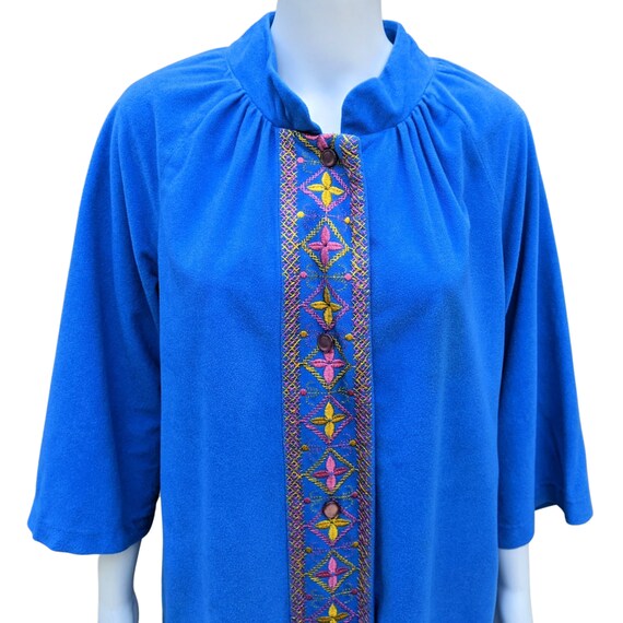 Vintage 60s blue knee length fleece robe housecoat - image 3