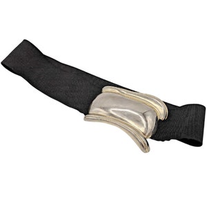 Vintage 1970s black and pale gold elastic cinch belt