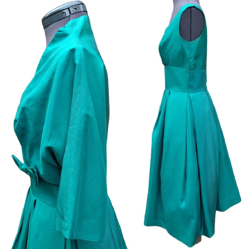 Vintage 50s Teal Green Silk Dress and Cropped Jacket Set With - Etsy