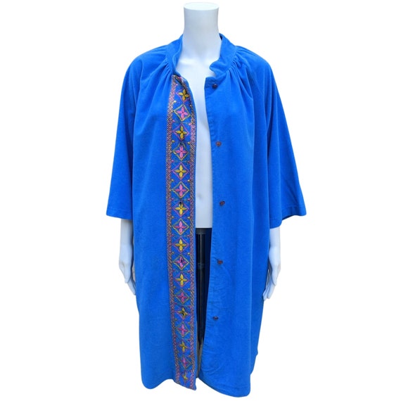 Vintage 60s blue knee length fleece robe housecoat - image 2