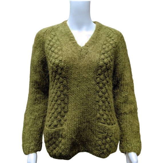 Vintage 1940s or 50s Olive Green Mohair and Wool Blend 2 Pocket 