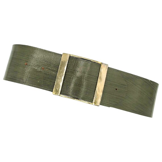 Vintage 1960s Olive Green With Black Painted Wide Leather  display picture 1