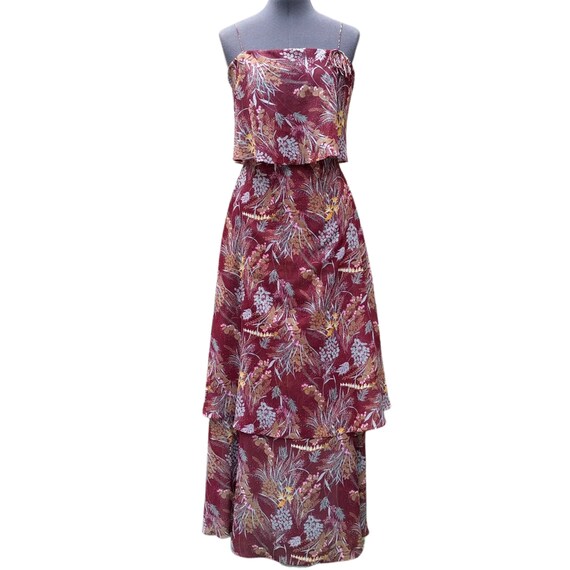 Vintage 1970's maroon floral spaghetti strap summe