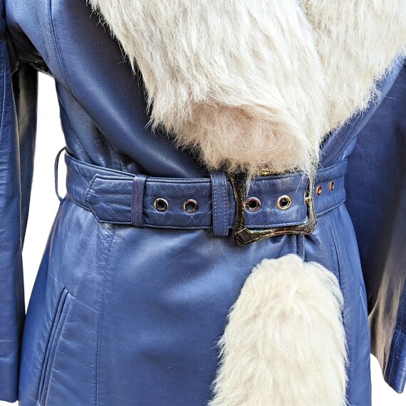 Vintage 1970's blue leather with creamy sheep woo… - image 4