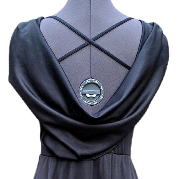 Vintage 70s black cowl neck open back disco polye… - image 8