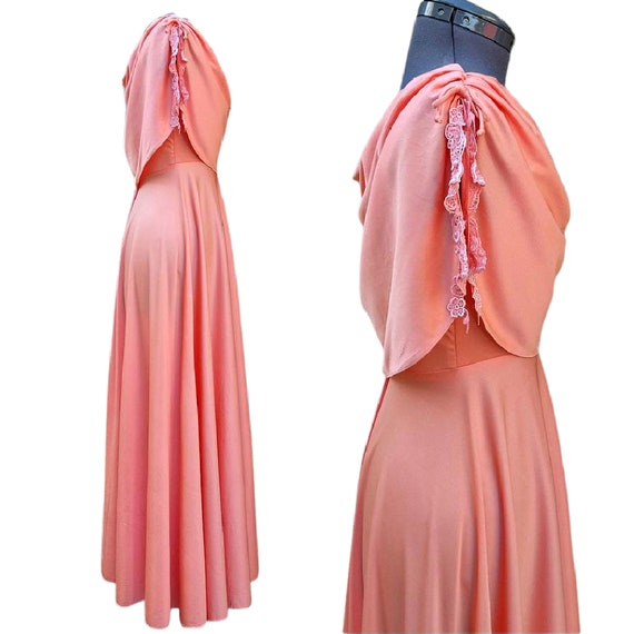 Vintage 70s peach maxi style cowl top polyester d… - image 6