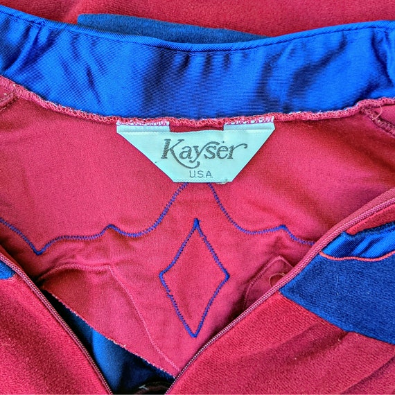 Vintage 80s deep raspberry red and blue velour fl… - image 9