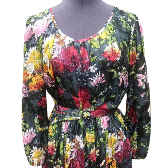 Vintage 1950's silk dress, multicolor floral prin… - image 2