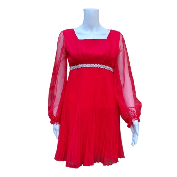 Vintage 1960's red empire waist mini dress