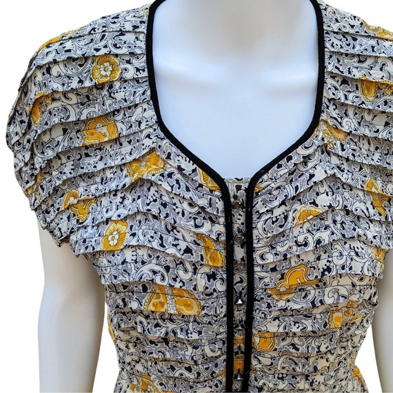 Vintage 30s or 40s Ivory, black and yellow rayon … - image 3
