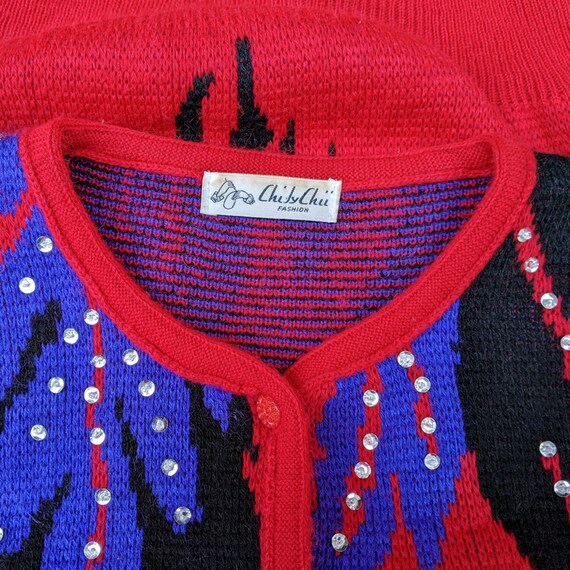 Vintage 1980s cherry red cardigan sweater with pu… - image 9