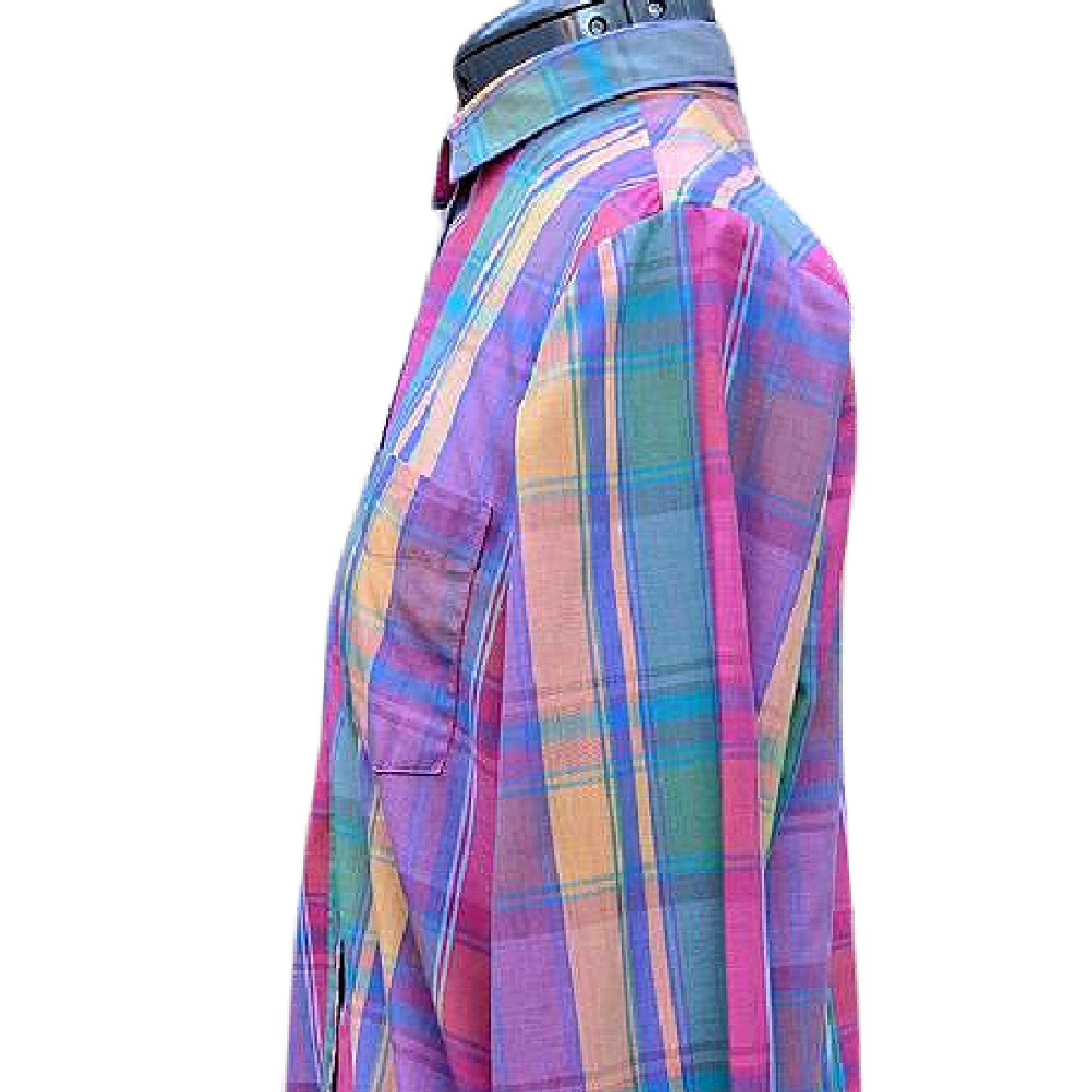 Vintage 80s Pink, Green, Yellow and Purple Long Sleeve Plaid Vintage 80s Pink, Green, Yellow and Purple Long Sleeve Plaid