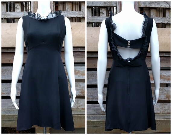 Vintage 1960's black open back ruffled neck sleeve