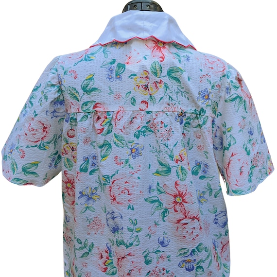 Vintage 80's or 90s floral cotton blend smock / h… - image 7