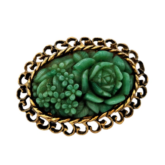 Vintage 70s or 80s large green resin flowers with… - image 1