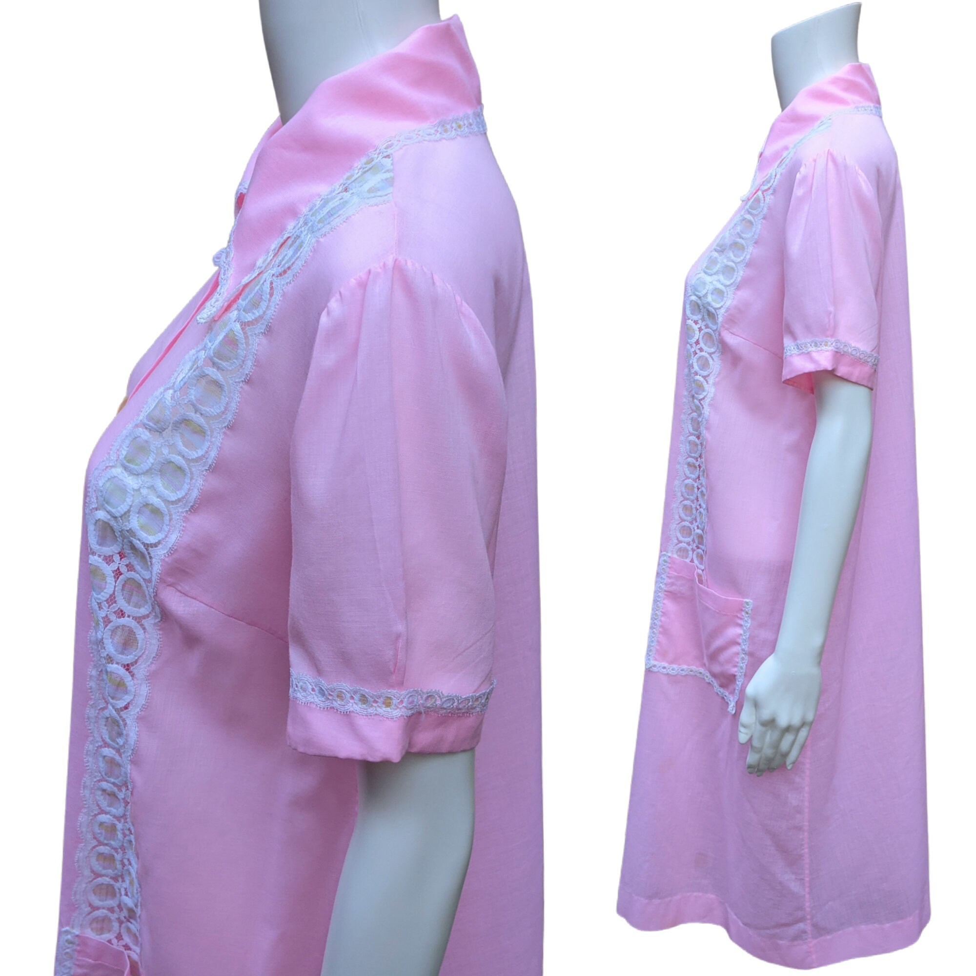 Dressing Robe Nachtjurk Ziekenhuisjurk Kleding Dameskleding Pyjamas & Badjassen Ziekenhuishemden Vintage 1960's Roze Katoen Mix Smock 