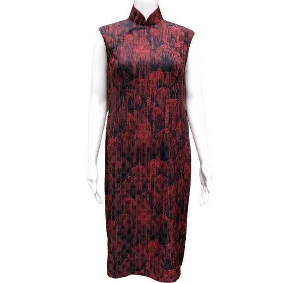 Vintage 1950's black and red rayon cheongsam dress